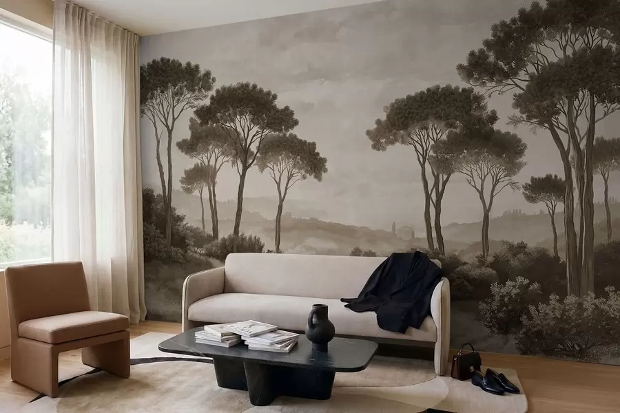 murais de parede Paisagem com árvores em tom sépia vintage w05122v2