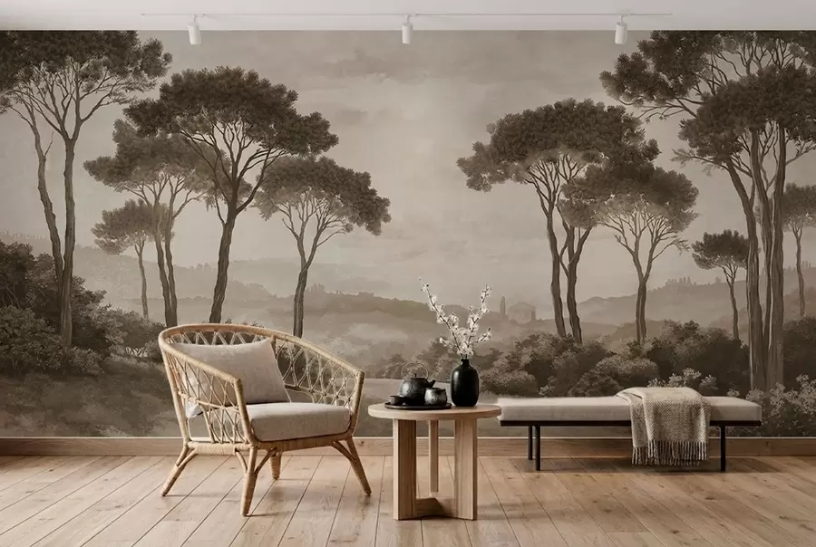 murais de parede Paisagem com árvores em tom sépia vintage w05122v2