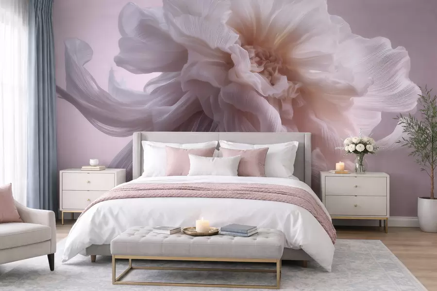 murais de parede Flor de seda volumosa em tons suaves de rosa e bege w09809