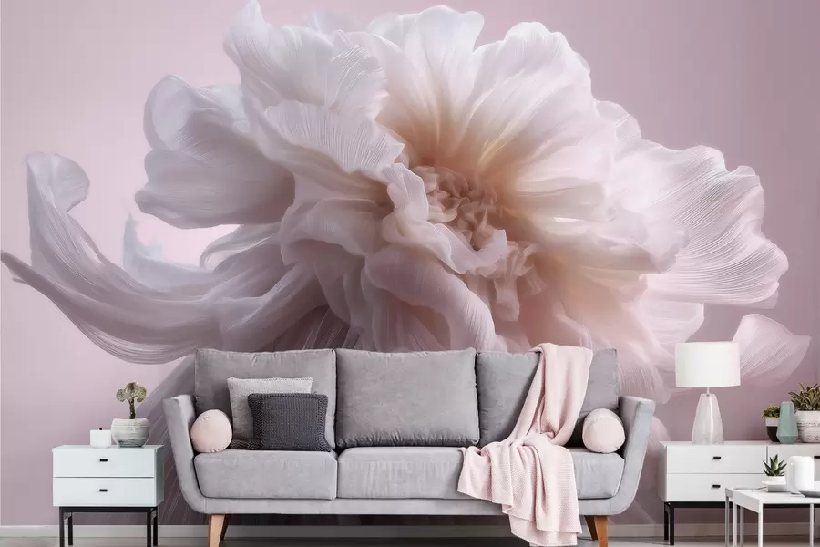 murais de parede Flor de seda volumosa em tons suaves de rosa e bege w09809