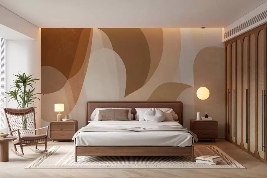 murais de parede curvas abstratas em tons de marrom, bege e castanho-avermelhado w05387