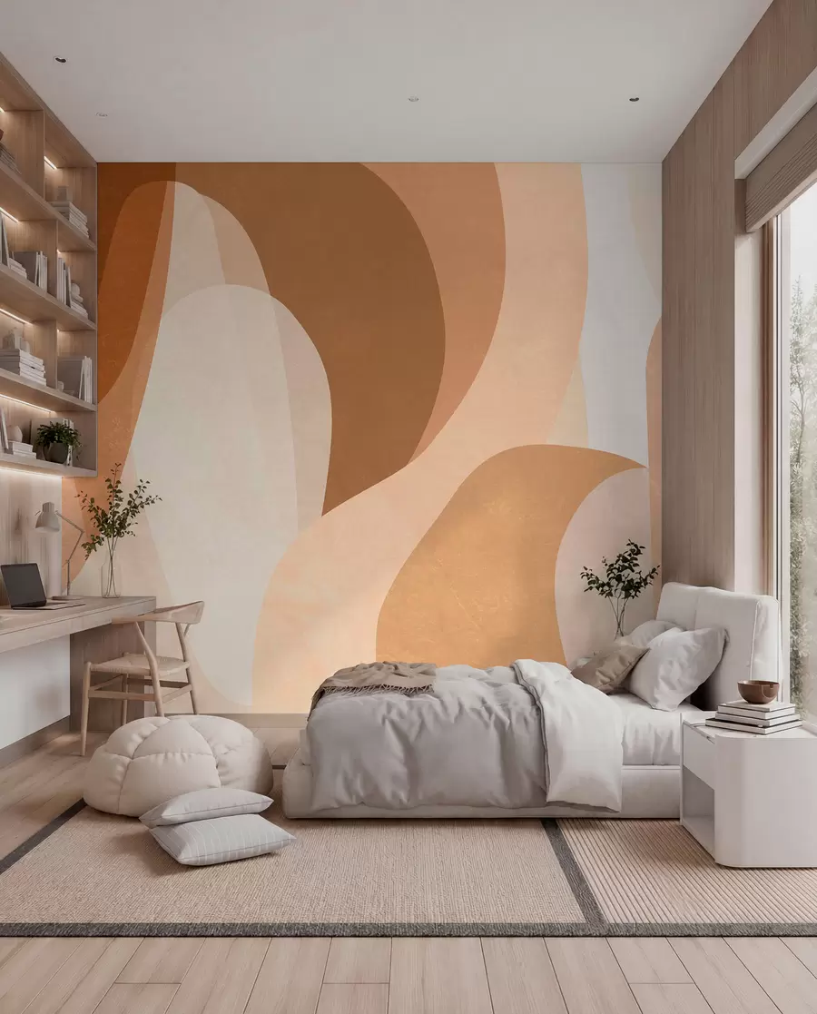 murais de parede curvas abstratas em tons de marrom, bege e castanho-avermelhado w05387