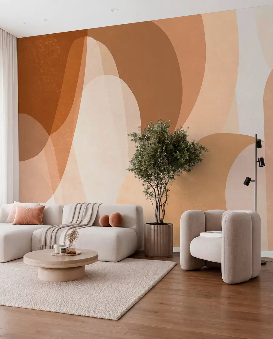 murais de parede curvas abstratas em tons de marrom, bege e castanho-avermelhado w05387
