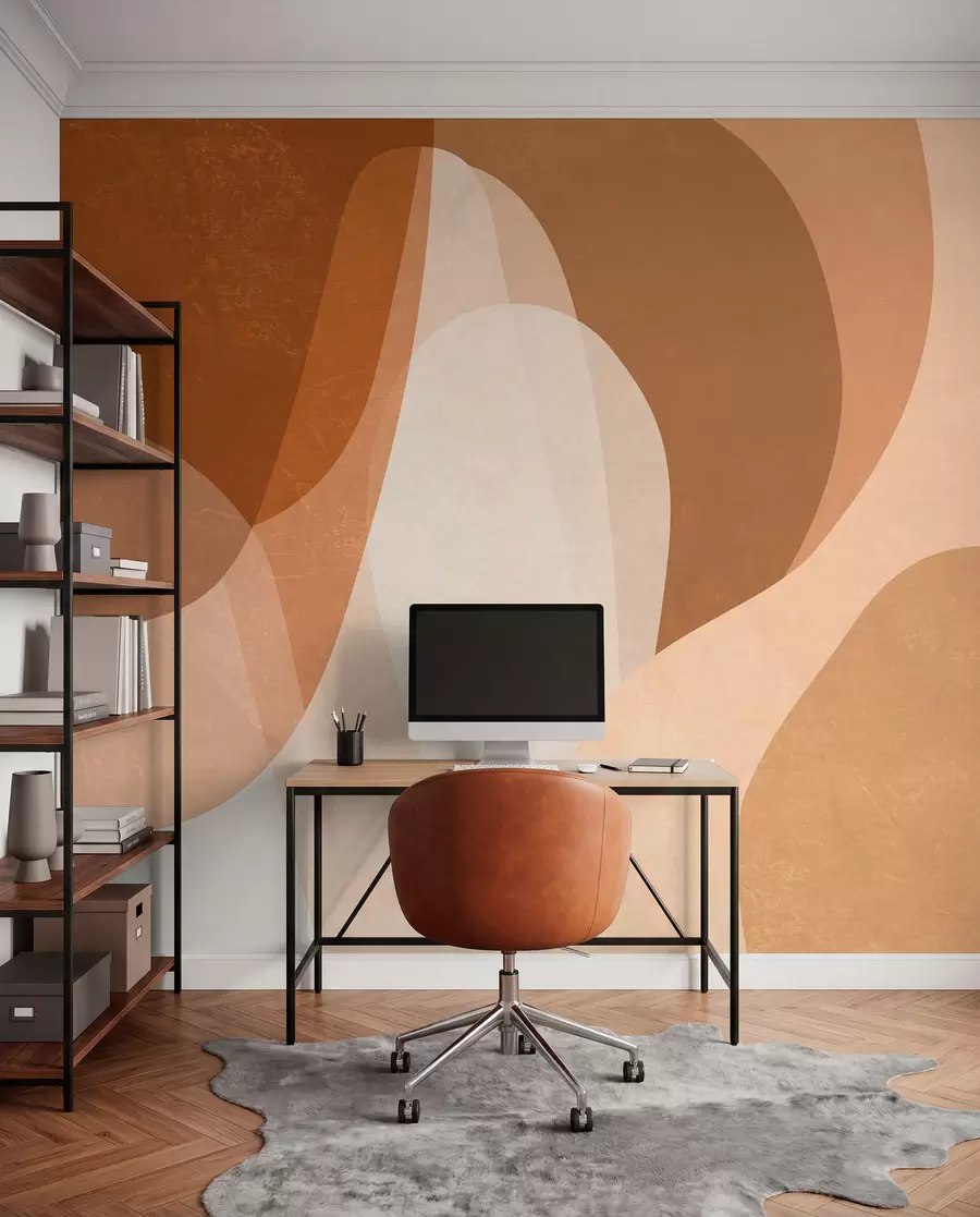 murais de parede curvas abstratas em tons de marrom, bege e castanho-avermelhado w05387