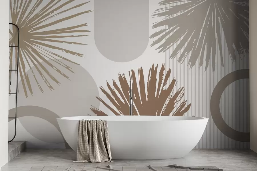 murais de parede Abstração com silhuetas de plantas e formas geométricas w05505