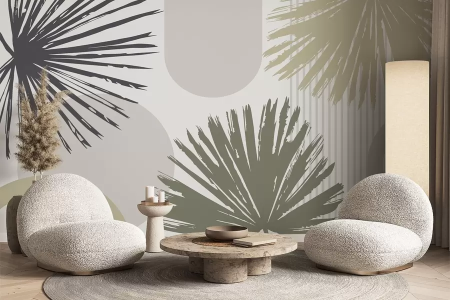 murais de parede Abstração com silhuetas de plantas e formas geométricas w05505v2