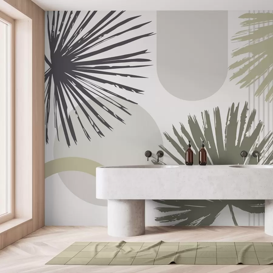 murais de parede Abstração com silhuetas de plantas e formas geométricas w05505v2