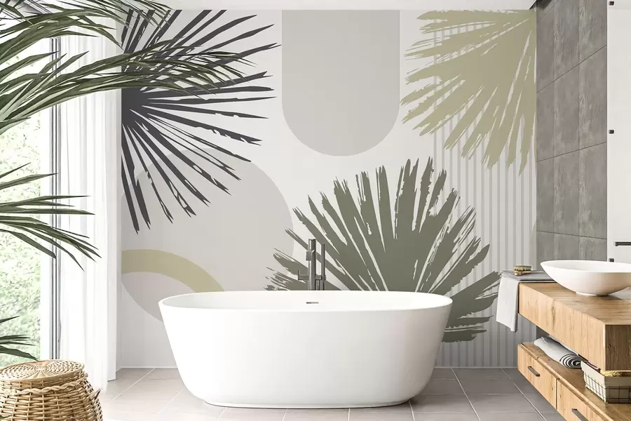 murais de parede Abstração com silhuetas de plantas e formas geométricas w05505v2