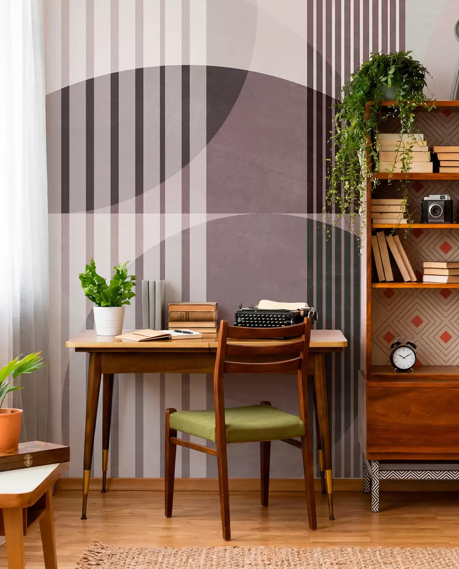murais de parede Formas geométricas abstratas com círculos e linhas, tons suaves, textura e composição em camadas w09834v1