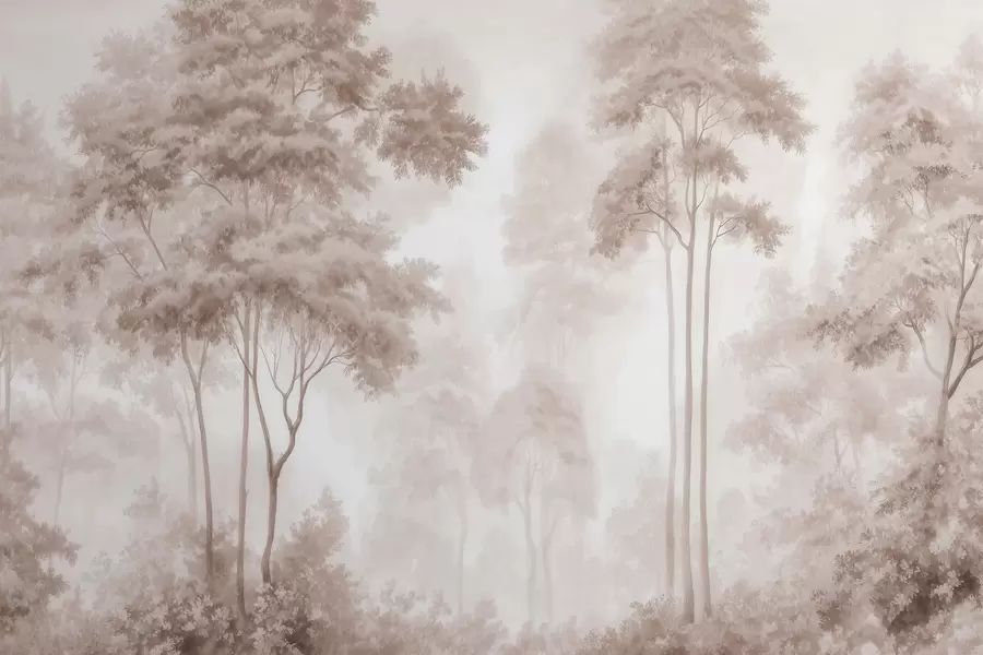 murais de parede Paisagem florestal abstrata em tons de bege esfumado, com uma sensação de profundidade w09657