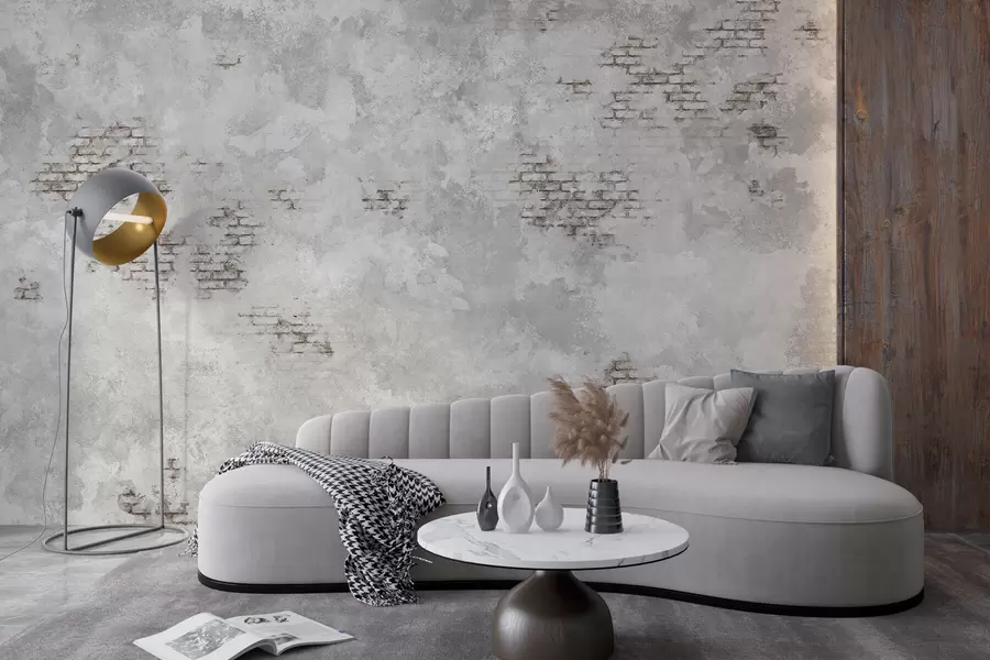 murais de parede Textura de reboco envelhecido com fragmentos de tijolo à vista w05161