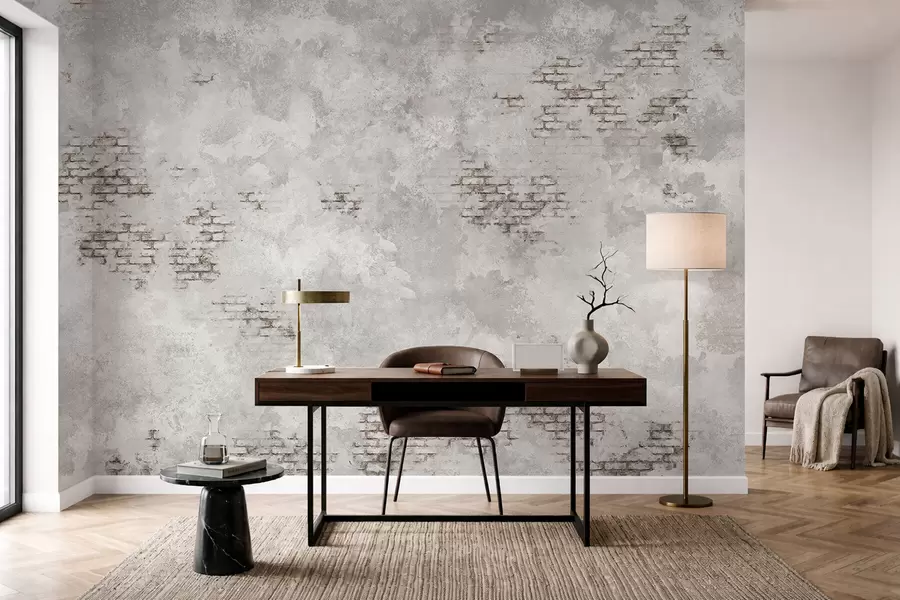 murais de parede Textura de reboco envelhecido com fragmentos de tijolo à vista w05161