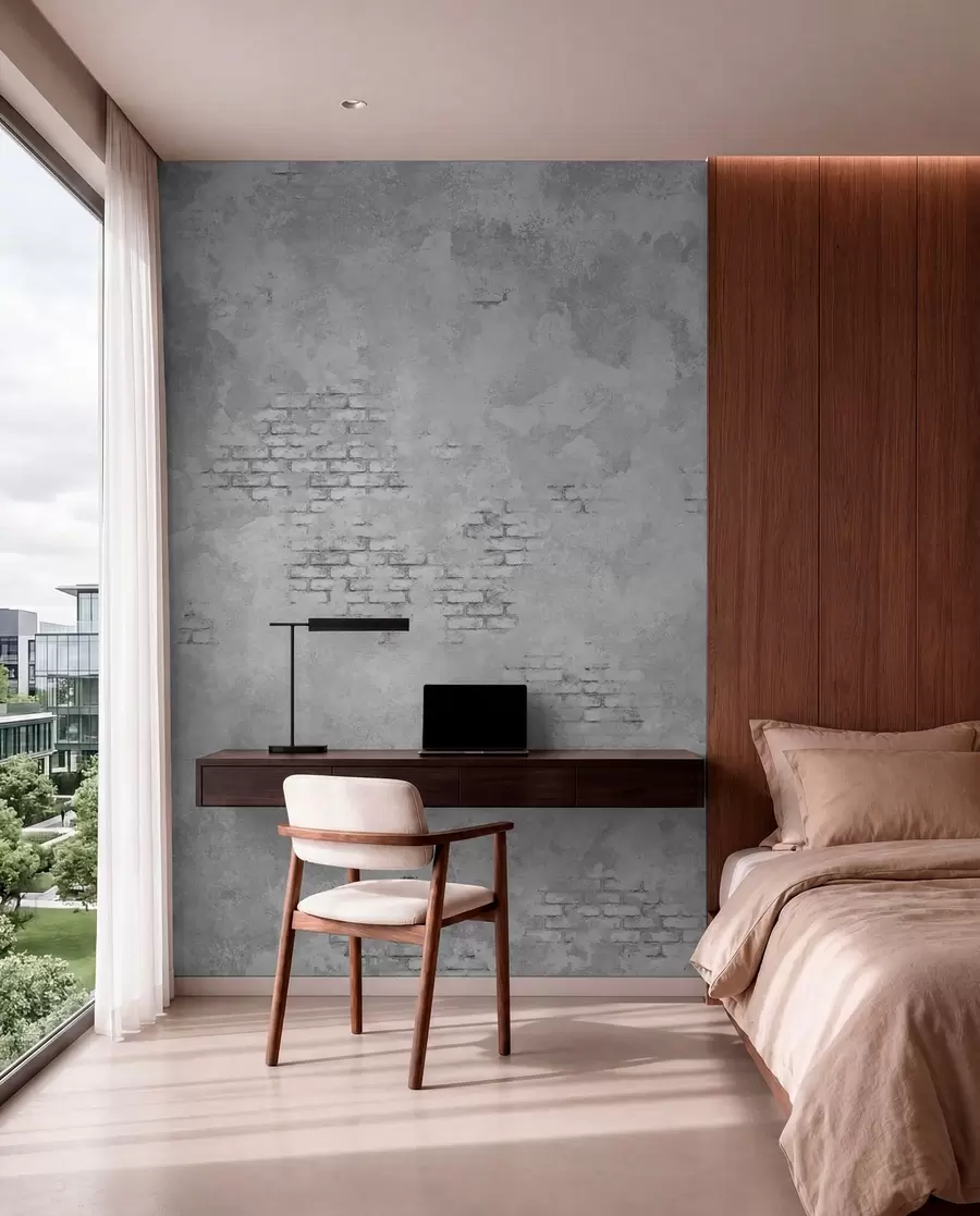murais de parede Reboco cinza estilo grunge com trechos de tijolo à vista w05161v2