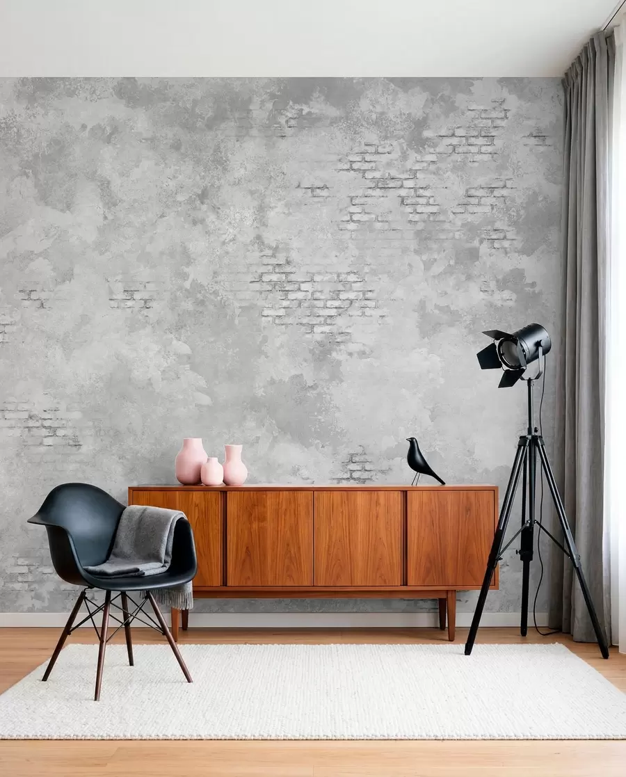 murais de parede Reboco cinza estilo grunge com trechos de tijolo à vista w05161v2