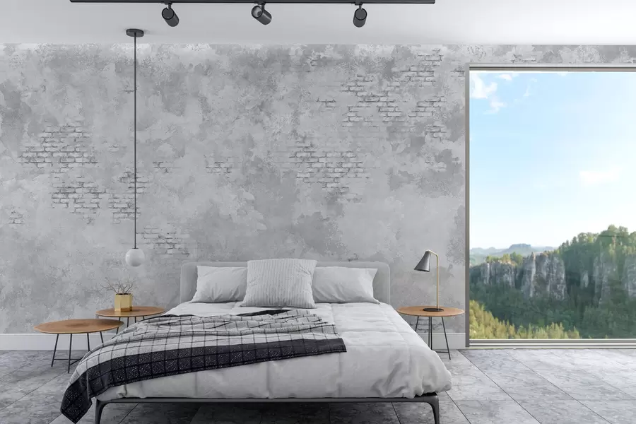 murais de parede Reboco cinza estilo grunge com trechos de tijolo à vista w05161v2