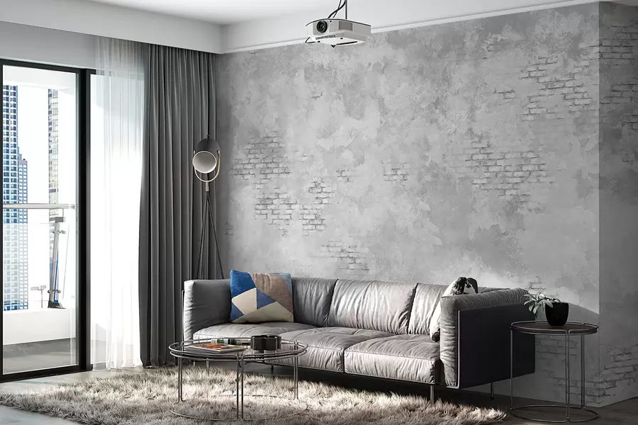 murais de parede Reboco cinza estilo grunge com trechos de tijolo à vista w05161v2