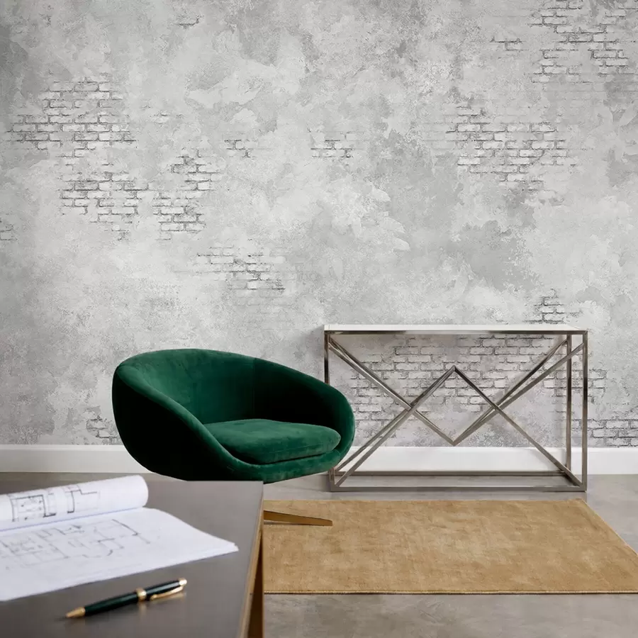 murais de parede Reboco cinza estilo grunge com trechos de tijolo à vista w05161v2