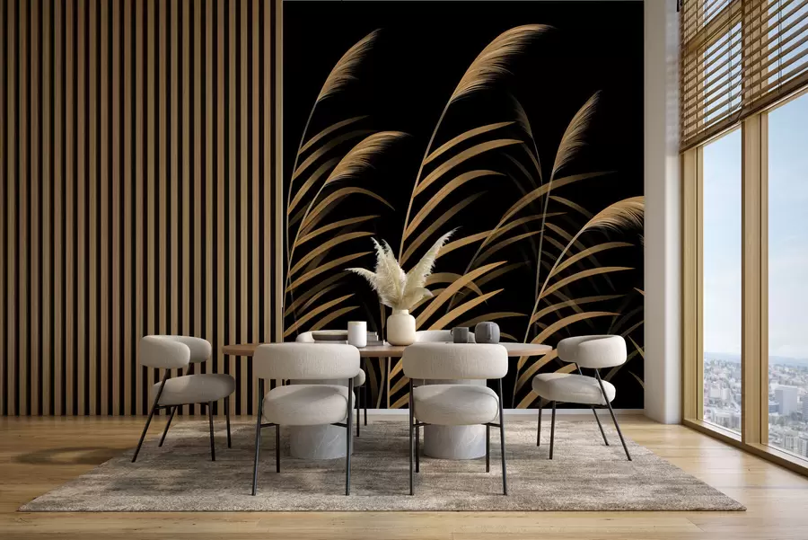 murais de parede Gramíneas minimalistas em fundo escuro com alto contraste w05432v3