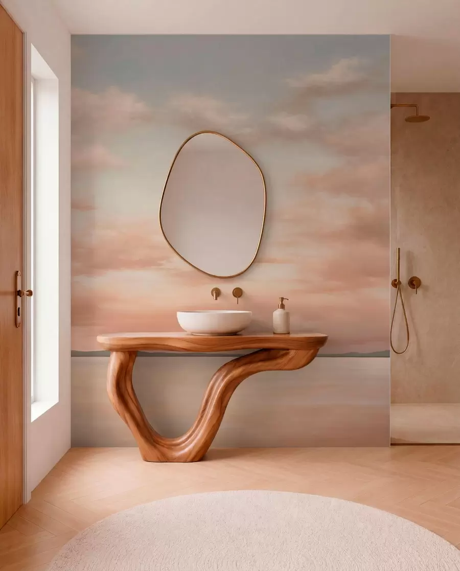 murais de parede Horizonte marinho minimalista com nuvens em tons pastéis w05516