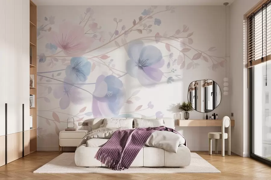 murais de parede delicadas flores silvestres contra um fundo branco w05388