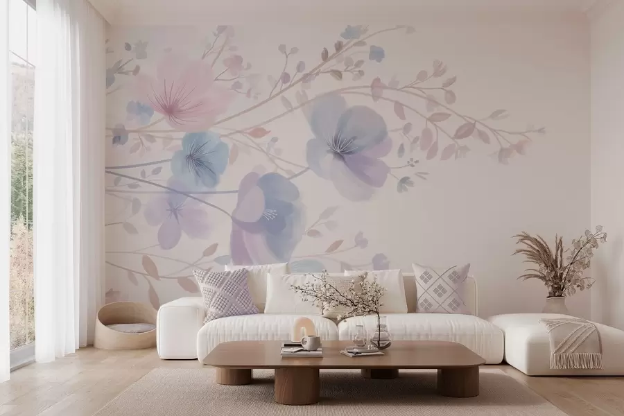 murais de parede delicadas flores silvestres contra um fundo branco w05388