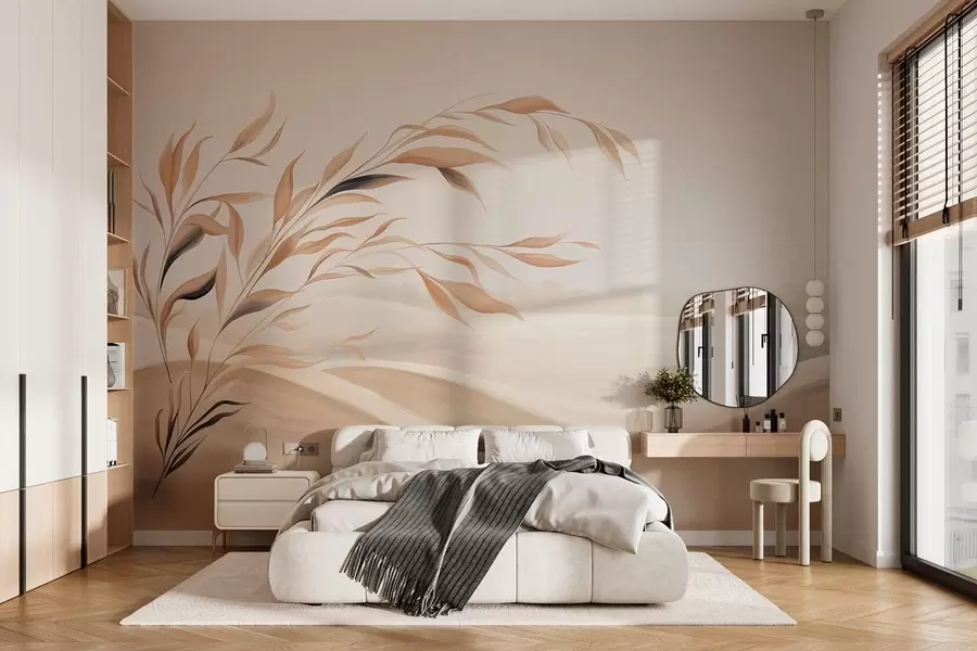 murais de parede Uma paisagem suave com um galho sobre colinas em tons de bege claro w05297