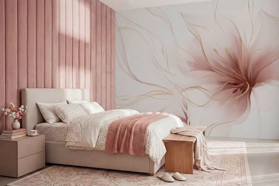 murais de parede Uma flor rosa abstrata com linhas fluidas no estilo Fluid Art w05428v1