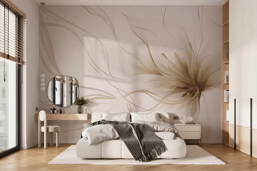 murais de parede Uma flor abstrata em tons de bege com linhas fluidas no estilo Fluid Art w05428v2