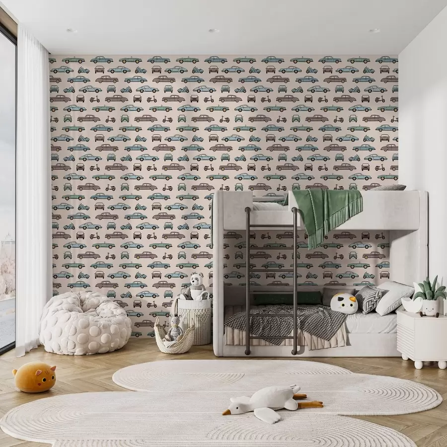 murais de parede Carros e scooters retrô sobre fundo bege a01178v1