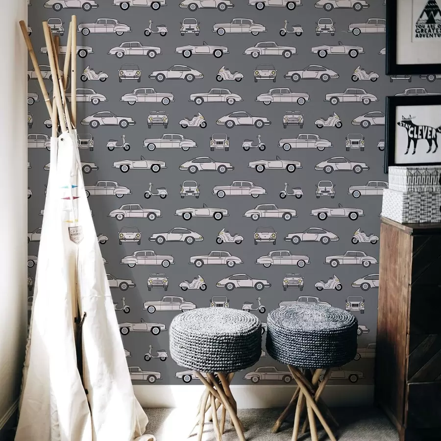 murais de parede Carros e scooters retrô sobre fundo escuro a01178v3