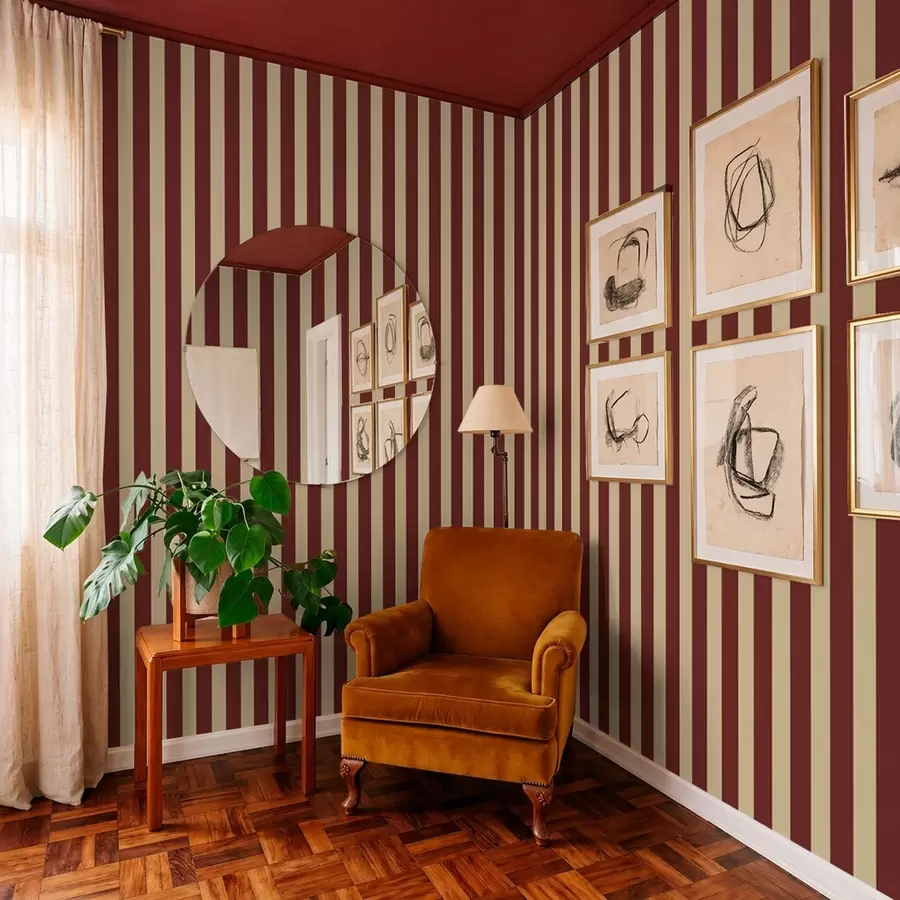 murais de parede Listras verticais vermelhas e bege a01179