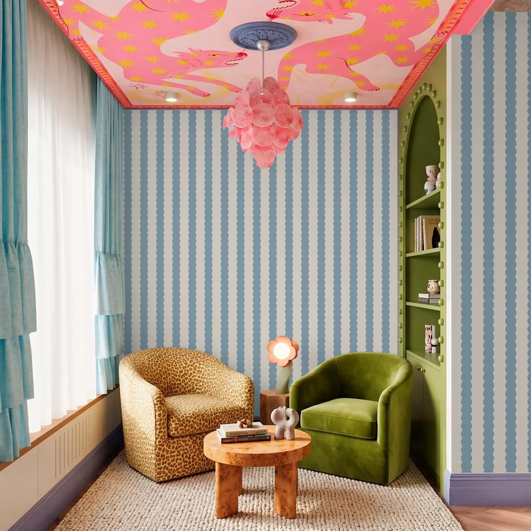 murais de parede Listras azuis onduladas em estilo minimalista a01182