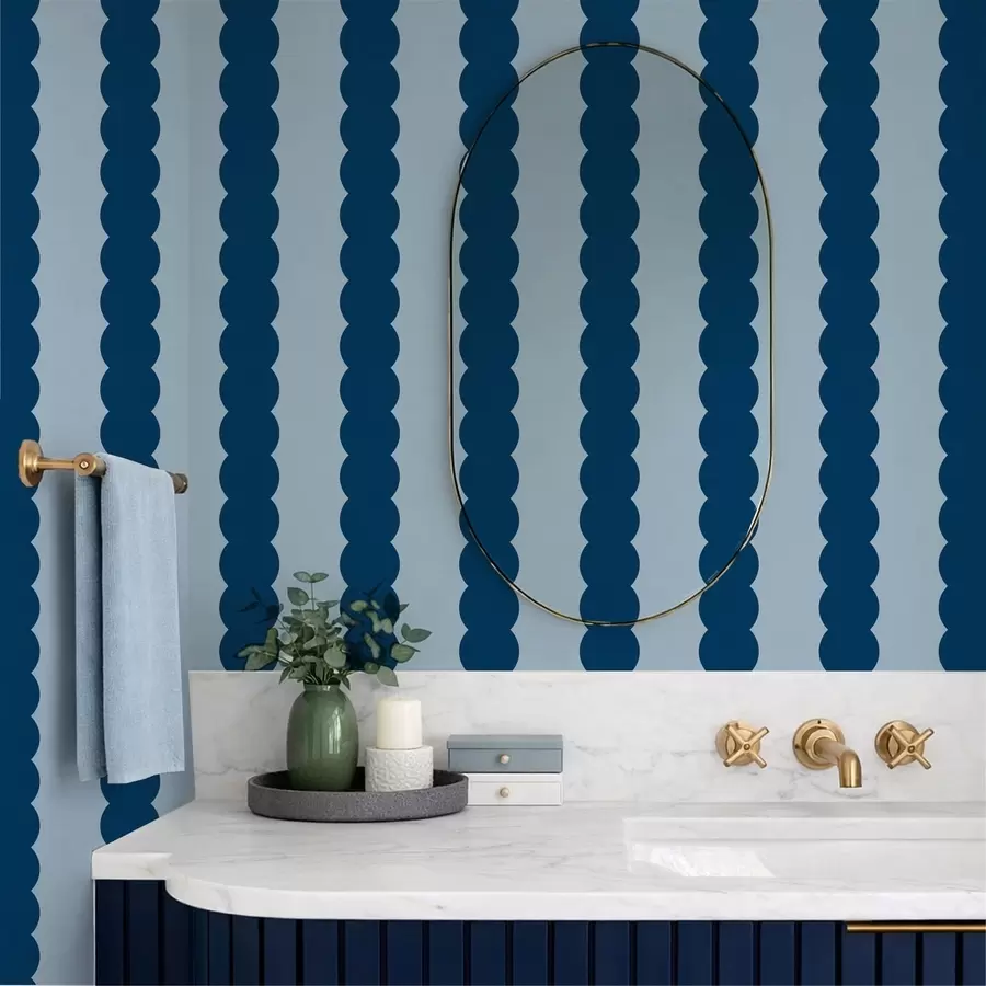 murais de parede Listras onduladas em azul escuro no estilo minimalista a01182v3
