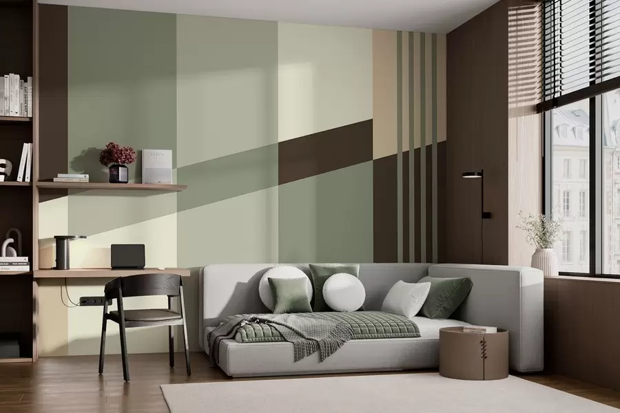 murais de parede Desenhos geométricos discretos em tons de verde-oliva, bege e marrom w05390