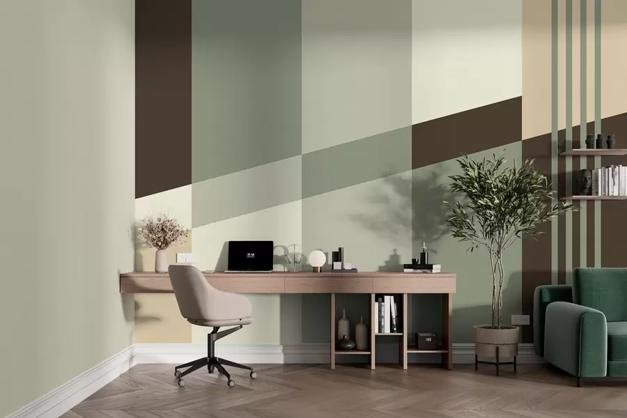 murais de parede Desenhos geométricos discretos em tons de verde-oliva, bege e marrom w05390