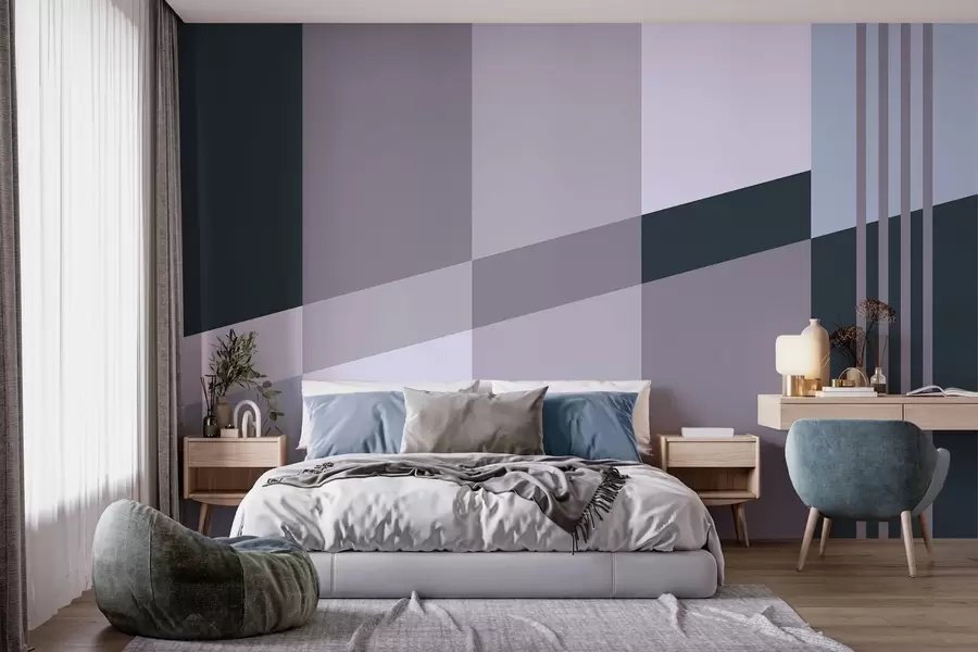 murais de parede Desenhos geométricos discretos em tons de cinza e azul w05390v1