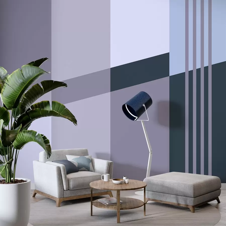 murais de parede Desenhos geométricos discretos em tons de cinza e azul w05390v1