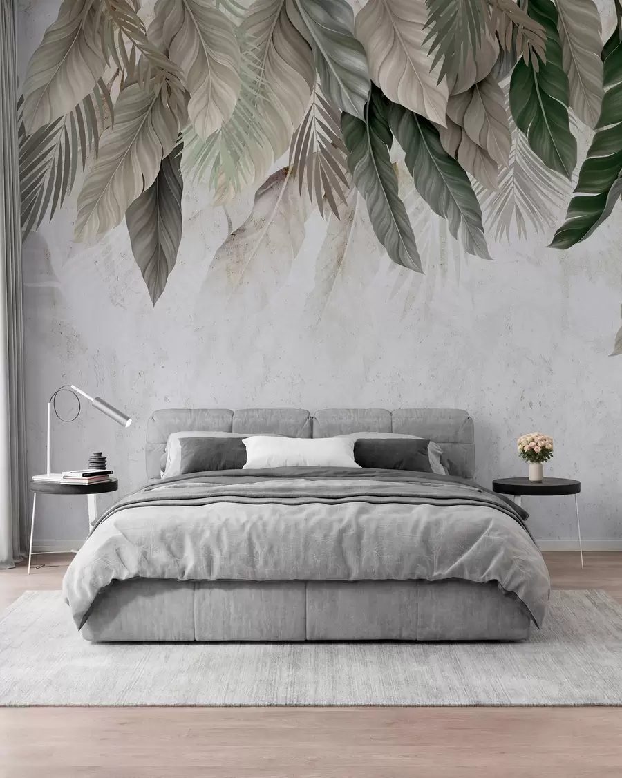 murais de parede Folhas tropicais pendentes sobre o concreto w05521