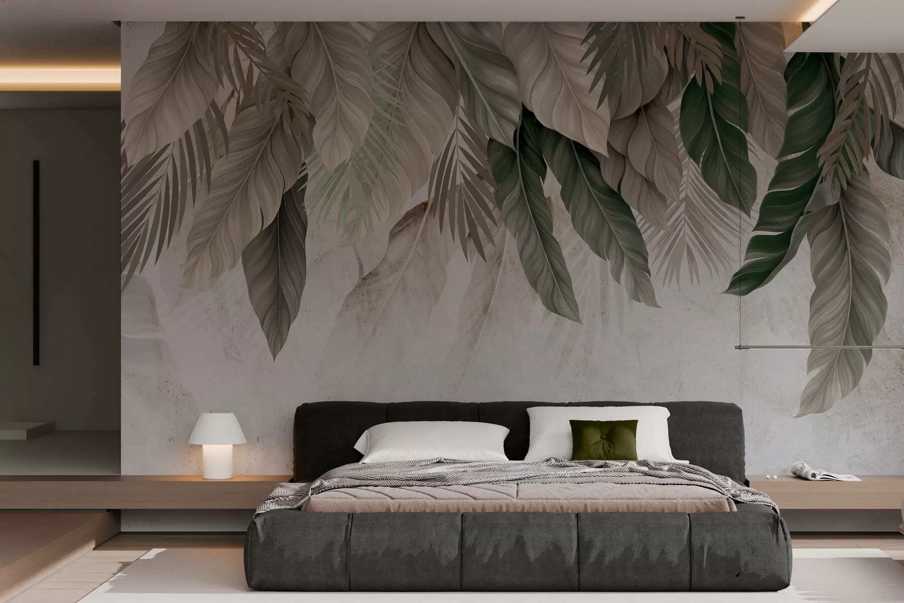 murais de parede Folhas tropicais pendentes sobre o concreto w05521