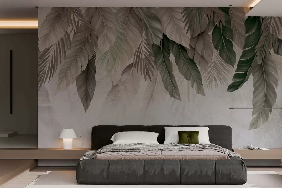 murais de parede Folhas tropicais pendentes sobre o concreto w05521