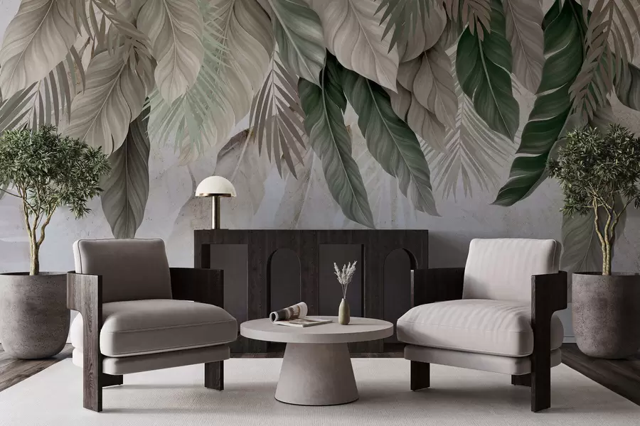 murais de parede Folhas tropicais pendentes sobre o concreto w05521