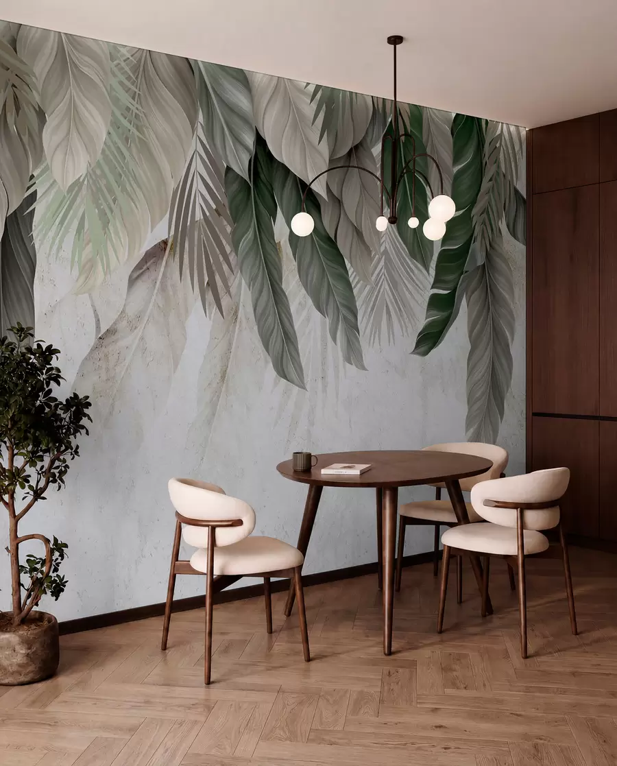 murais de parede Folhas tropicais pendentes sobre o concreto w05521