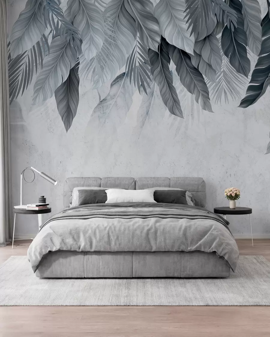 murais de parede Folhas tropicais pendentes sobre o concreto w05521v1