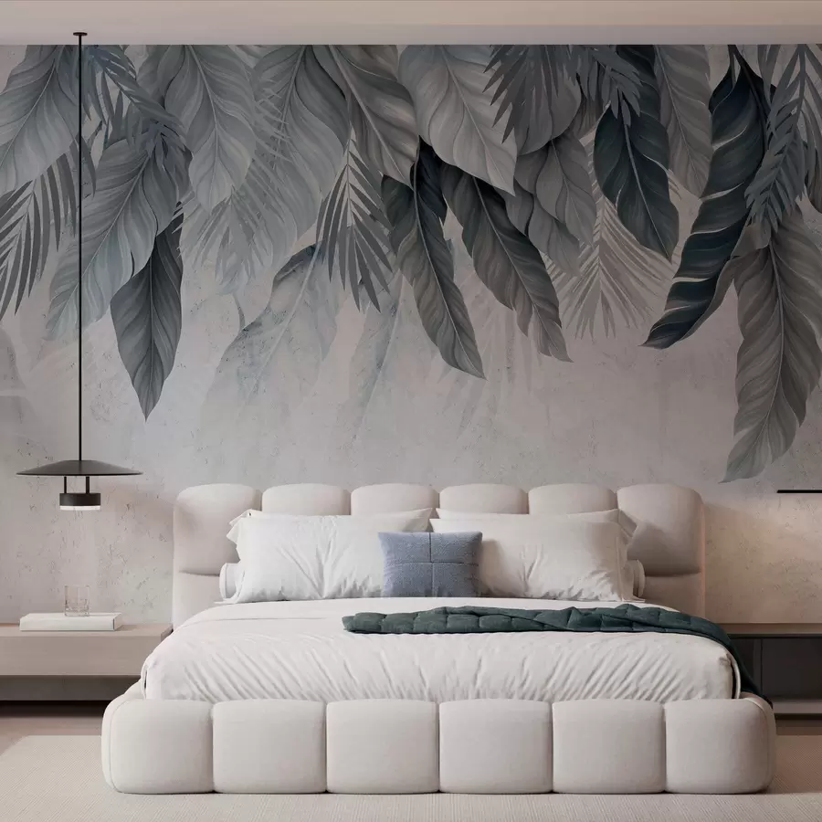 murais de parede Folhas tropicais pendentes sobre o concreto w05521v1