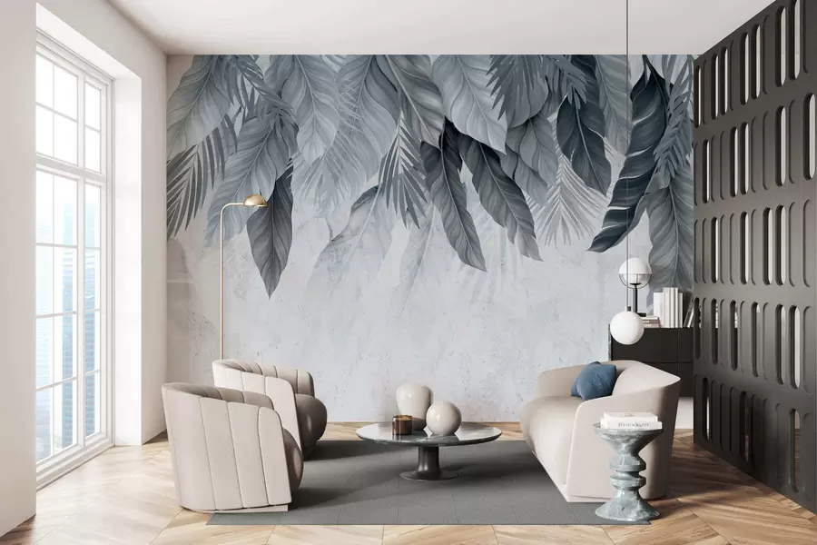 murais de parede Folhas tropicais pendentes sobre o concreto w05521v1