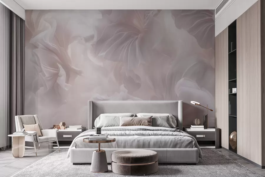 murais de parede Formas florais abstratas com pétalas esvoaçantes em tons pastéis w09841