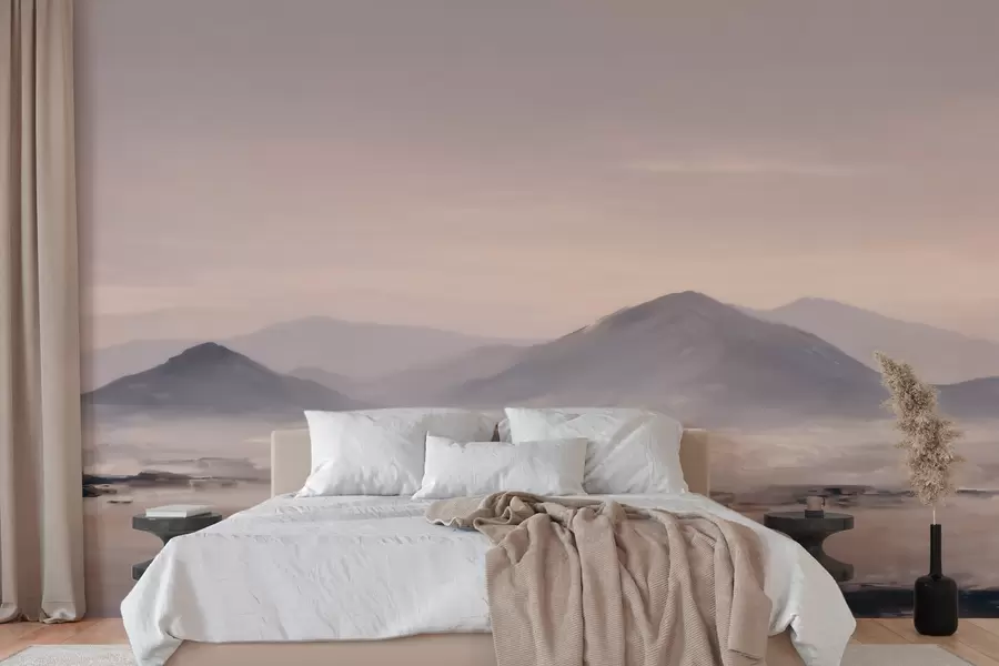 murais de parede Uma paisagem montanhosa enevoada com transições suaves de luz e ar, com um efeito semelhante a uma máscara w09844