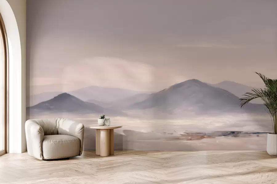 murais de parede Uma paisagem montanhosa enevoada com transições suaves de luz e ar, com um efeito semelhante a uma máscara w09844