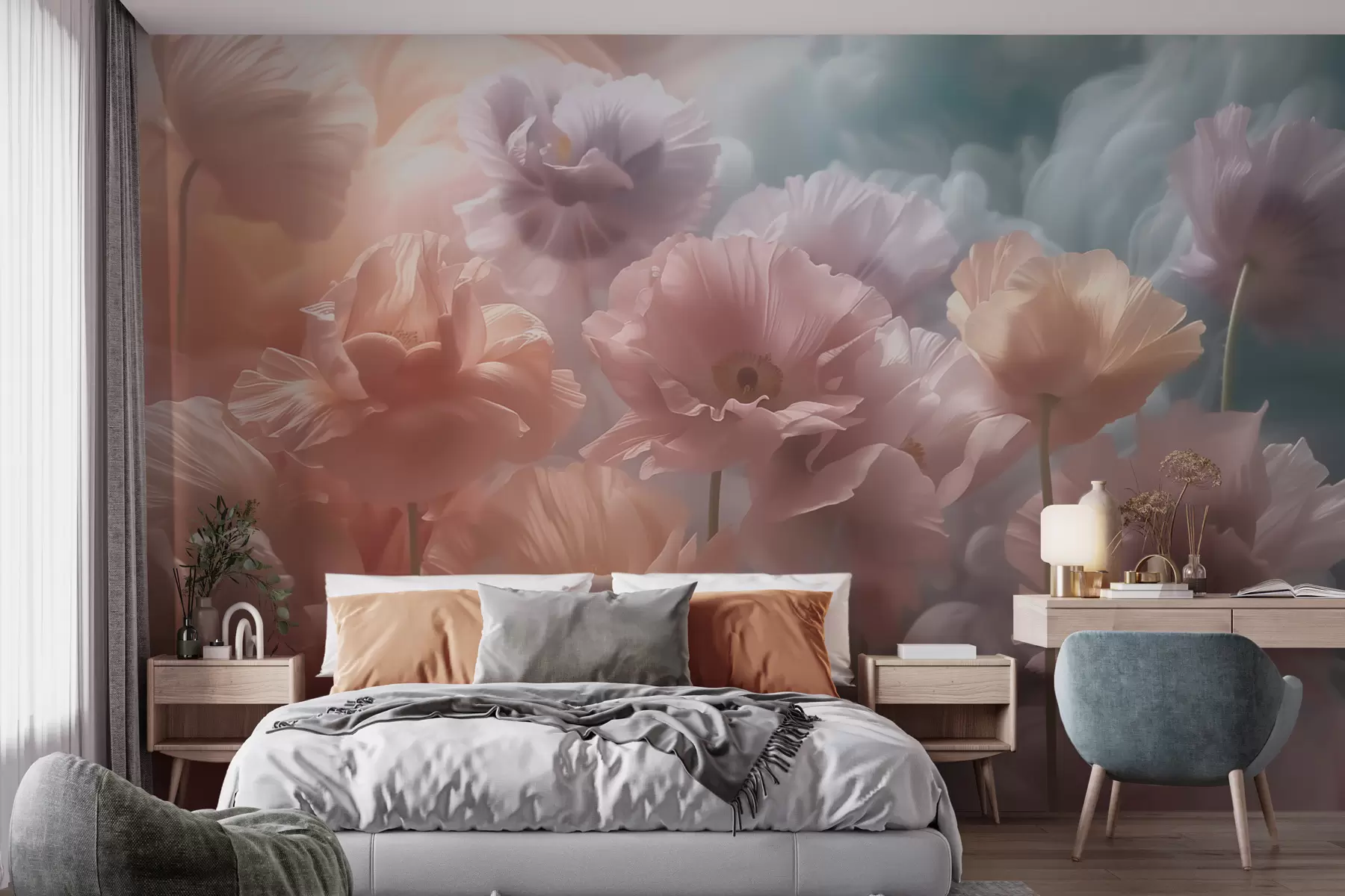 murais de parede Flores delicadas com pétalas translúcidas à luz suave da manhã w09847