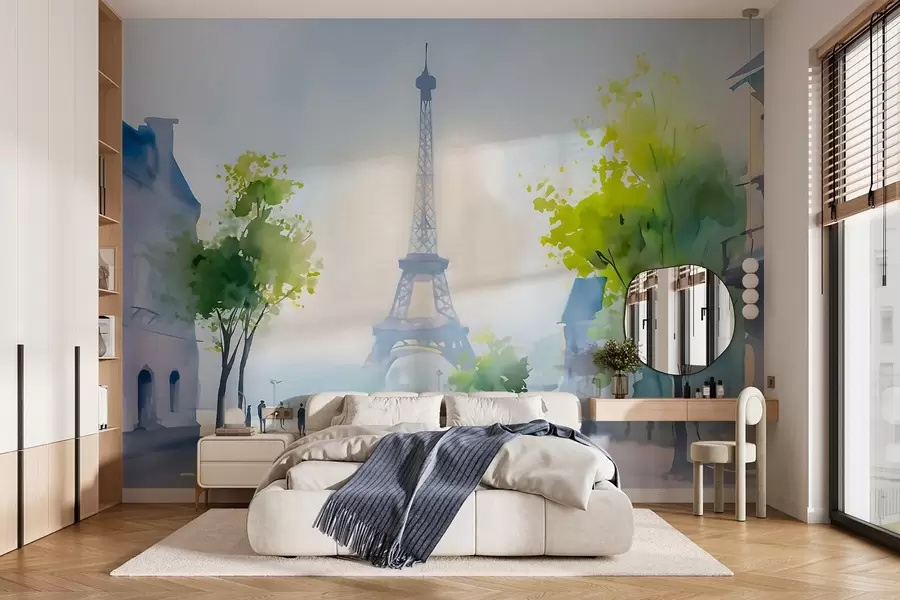murais de parede Paris, uma paisagem urbana em aquarela à la prima w05566
